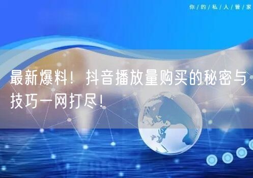 最新爆料！抖音播放量购买的秘密与技巧一网打尽！