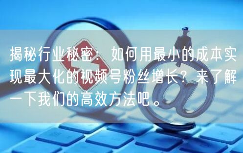 揭秘行业秘密：如何用最小的成本实现最大化的视频号粉丝增长？来了解一下我们的高效方