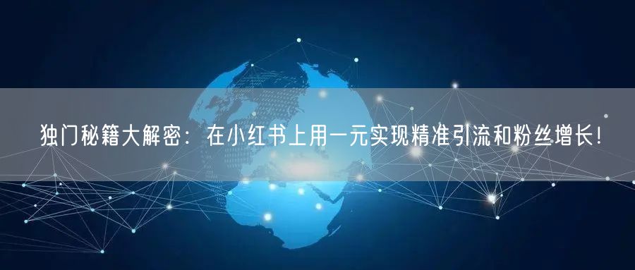 独门秘籍大解密：在小红书上用一元实现精准引流和粉丝增长！