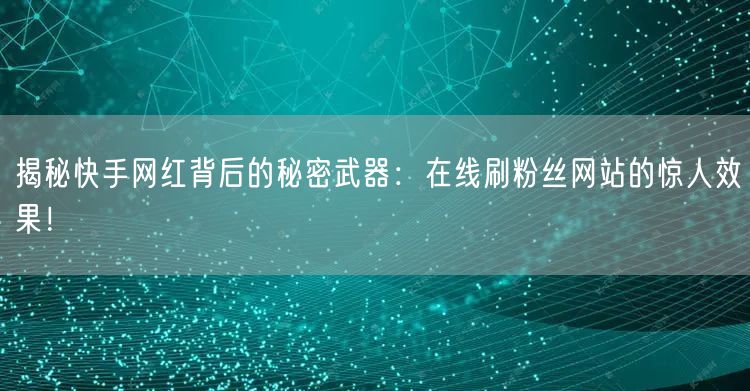 揭秘快手网红背后的秘密武器：在线刷粉丝网站的惊人效果！